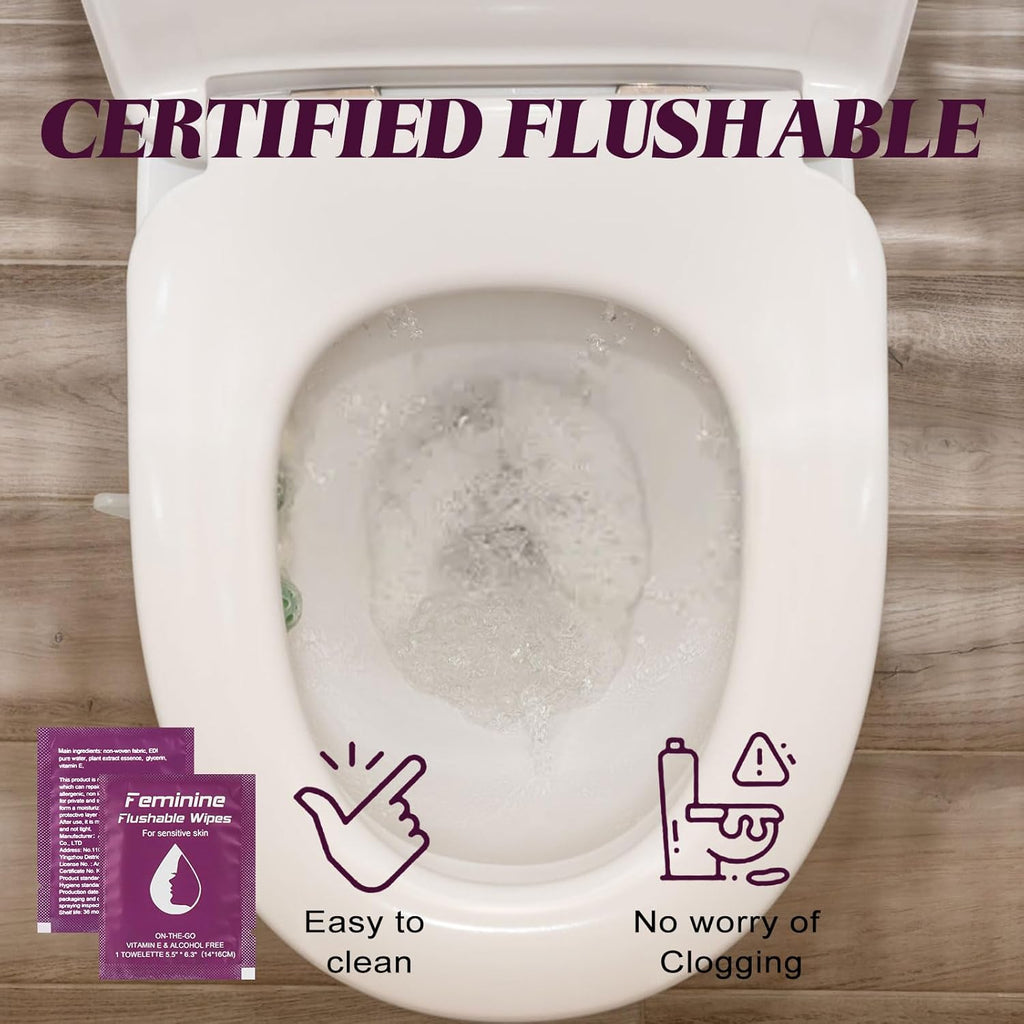 Feminine Wipes Individually Wrapped, Flushable Wipes Travel,Travel Wipes for Women,Feminine Care Wet Wipes Travel Size Vaginal Wipes for Adult, Girl and Homeless (unscent,50)