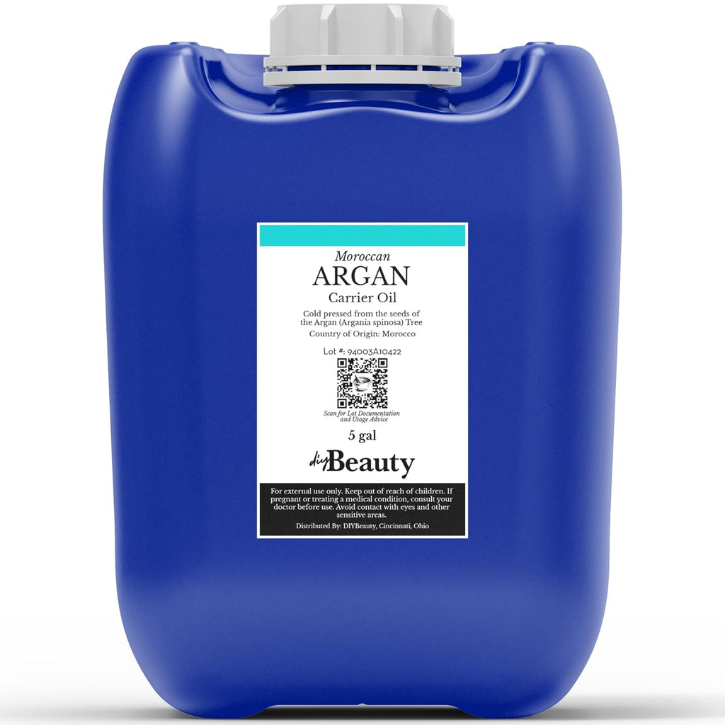 Bulk Argan Oil - Large 5 Gallon Jerrican - Natural, Cold Pressed, 100 Percent Pure Argan Oil for Homemade Hair, Face and Skin Products - Light Aceite de Argan Carrier Oil