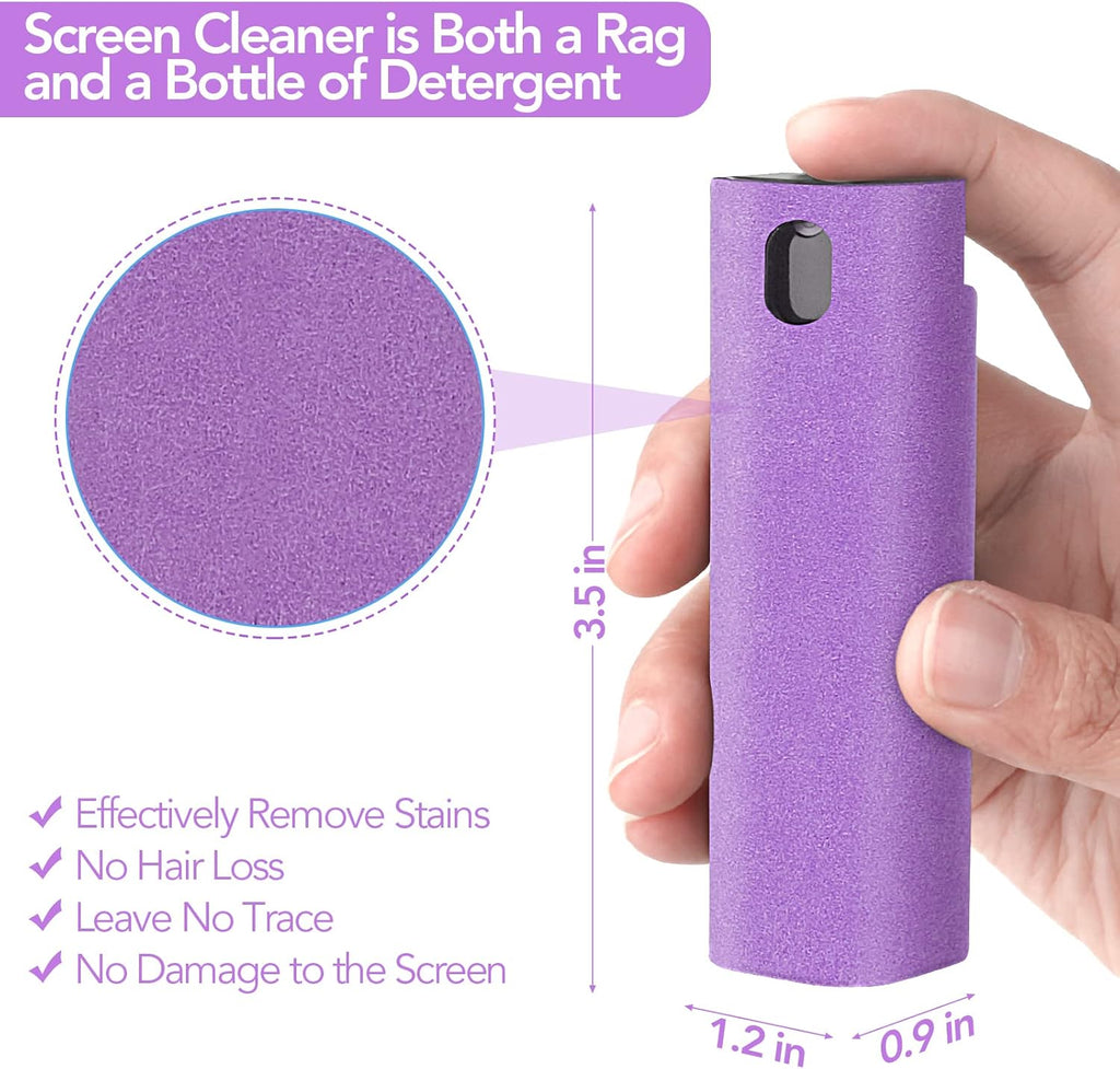 2 Pcs Fingerprint Proof Screen Cleaner,3 in 1Touchscreen Mist Cleaner Spray Wipe Cleaner Fingerprint-Proof Soft Fiber Flannel,Safe for All Phones Glasses Tablet Laptop TV Watch Screens(Purple)