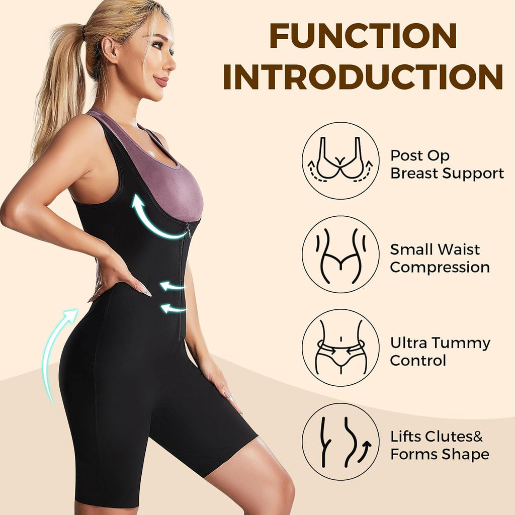 Sauna Suit for Women Sauna Vest Weight Loss 4 in 1 Waist Trainer Full Body Sweat Shirt Workout Running Gym