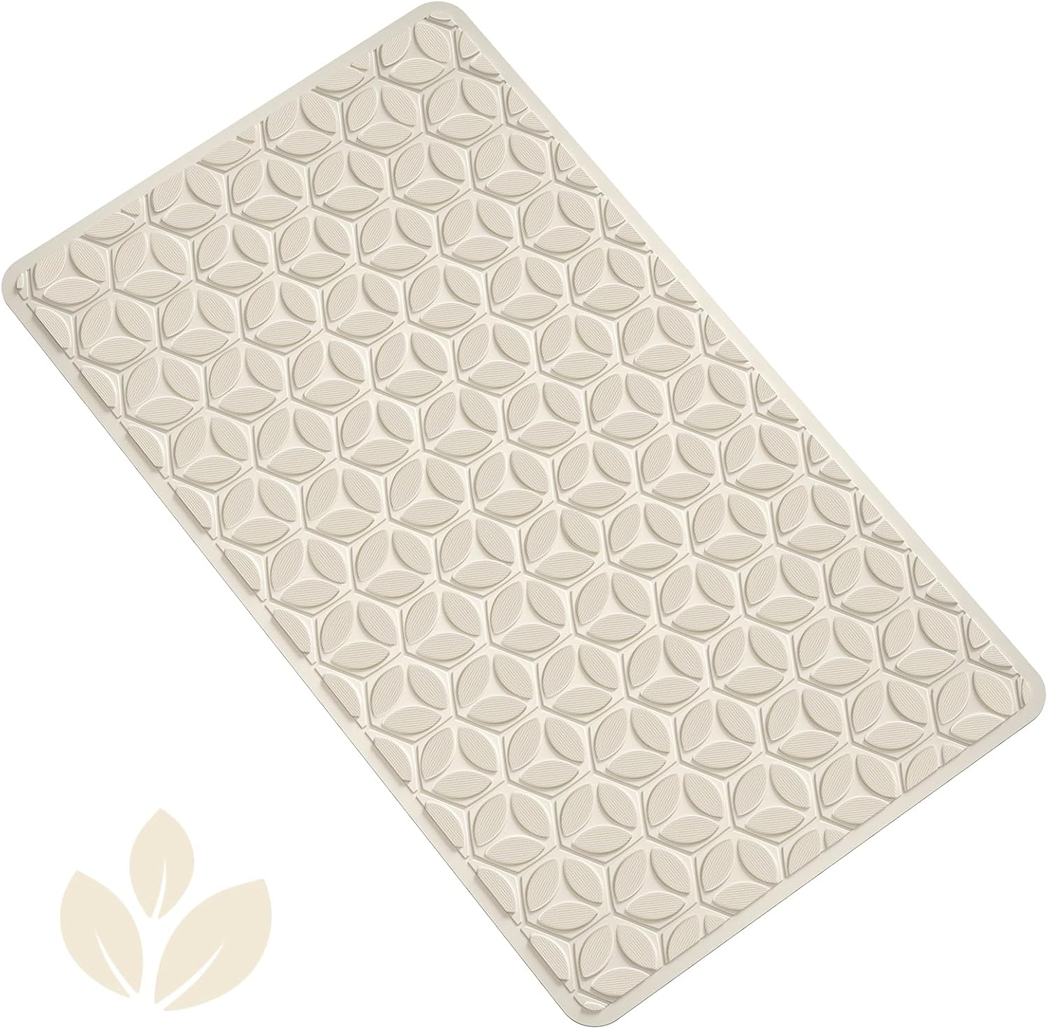 WRISIN Bathtub Mat Non Slip with Suction Cups - 100% Rubber Bathroom Mat Textured for Bath Tub Shower Safety - Soft on Touch - BPA/PVC Free - Pet Dog Bath Mat - Machine Washable - 16 × 28 Inch（Beige）