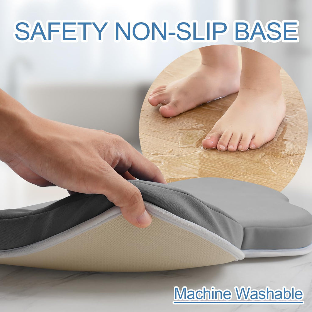 Roslim Bath Kneeler and Elbow Rest Pad Set - Quick Dry Soft Bath Mat Bundle - Non-Slip Durable Foam Kneeling Pads for Bathing, Tub Arm Rest with Toy Storage Pockets - Machine Washable, Grey