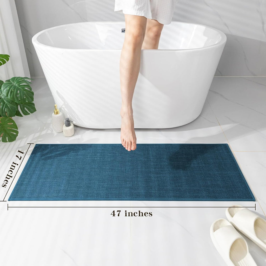 chakme Bathroom Rugs Mat 47x17, Ultra Thin Bath Rug Non Slip Runner Quick Dry Absorbent Bath Mat for Bathroom, (Dark Blue, 47"x17")