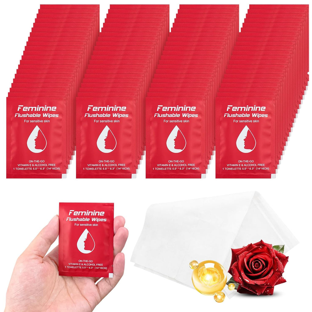 Feminine Wipes Individually Wrapped, Flushable Wipes Travel,Travel Wipes for Women,Feminine Care Wet Wipes Travel Size Vaginal Wipes for Adult, Girl and Homeless100