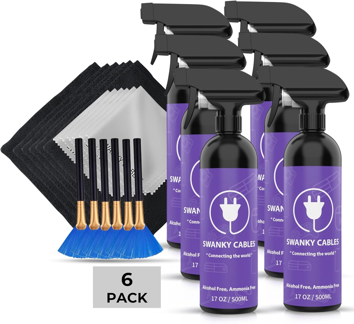 Swanky Screen Cleaner Kit: 6-Pack Microfiber Cloths & Electronic Cleaner Spray for TV, iPad, iPhone, Monitor & Laptop (17 Oz)