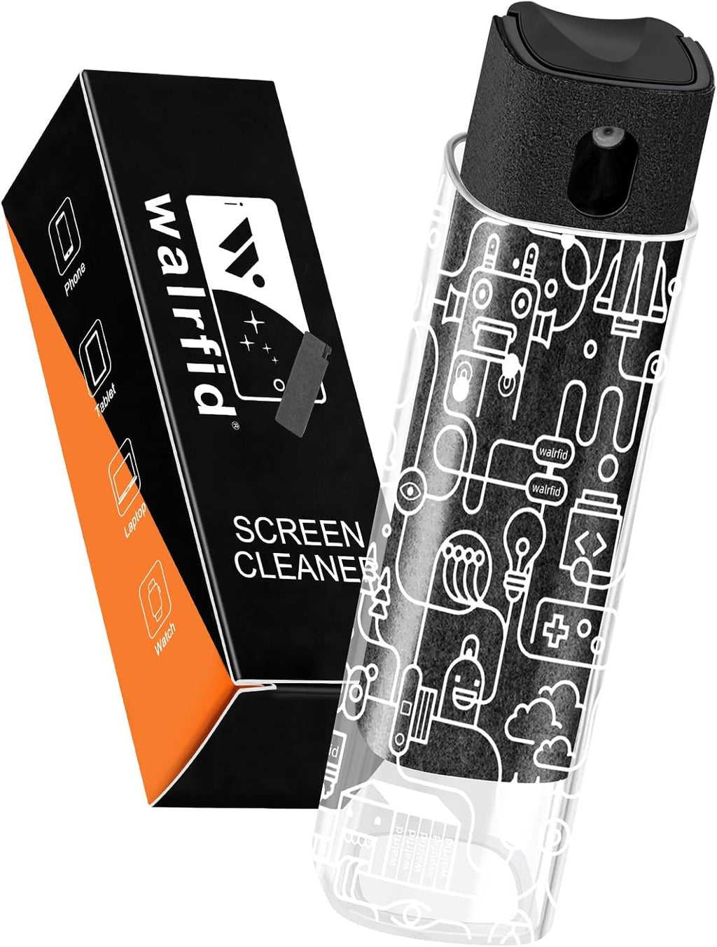 walrfid Computer Screen Cleaner Spray, Car Touchscreen Mist Cleaning Kit for Electronic Laptop, iPad, iPhone, Smart Phone, MacBook Pro, TV Monitor, Tablet, Car Display,with White Graffiti Case - Black