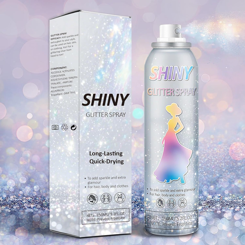 AWCCXMYM 150ML Body Glitter Spray Shiny Hair Glitter Long-Lasting and Quick-Drying Glitter Spray for Hair and Body Shimmer Glitter Hairsparay Halloween,Christmas,Festival Makeup Prom 5.2 Fl Oz
