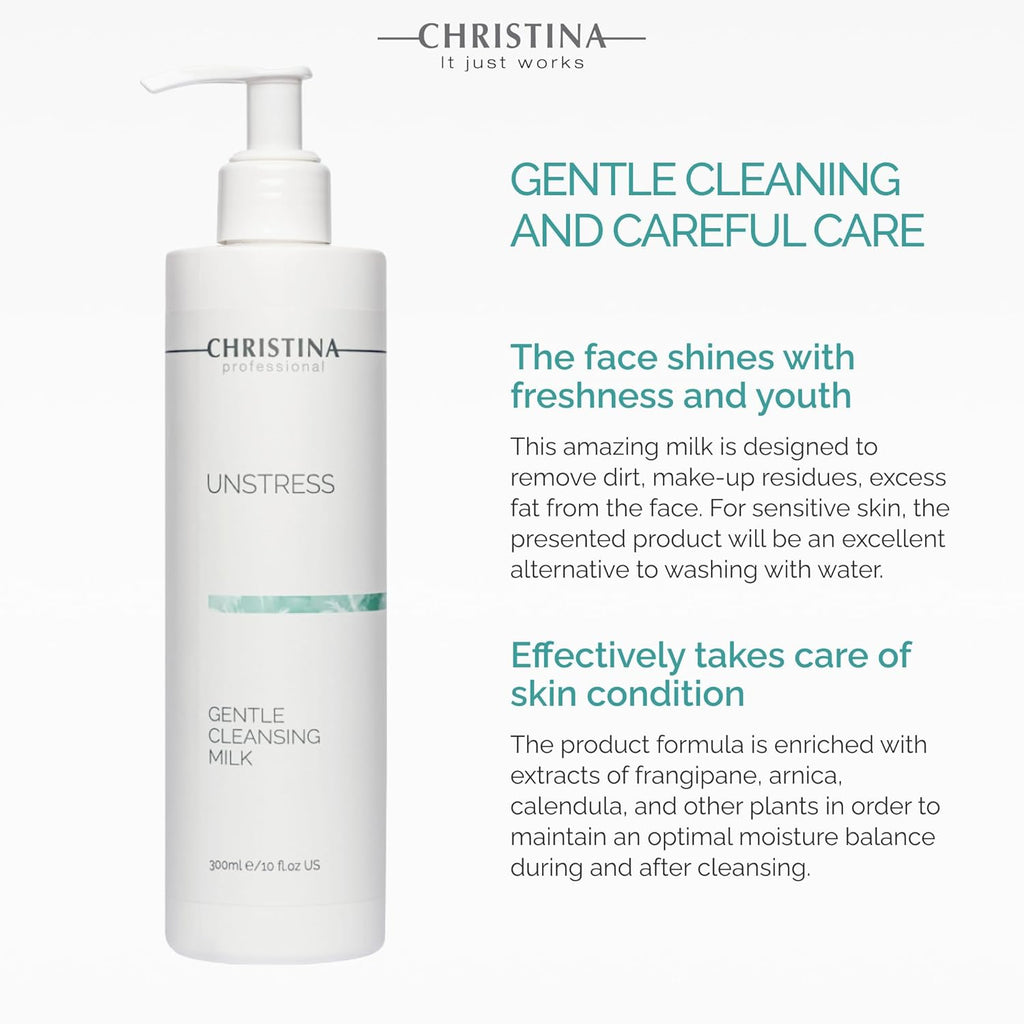 Christina - Unstress Gentle Cleansing Milk with Vitamin E | Smothing Refreshing milk Cleanser for Face | Soap-free Cleansing Milk for Face | Suitable for All Skin Types (10 fl oz.)