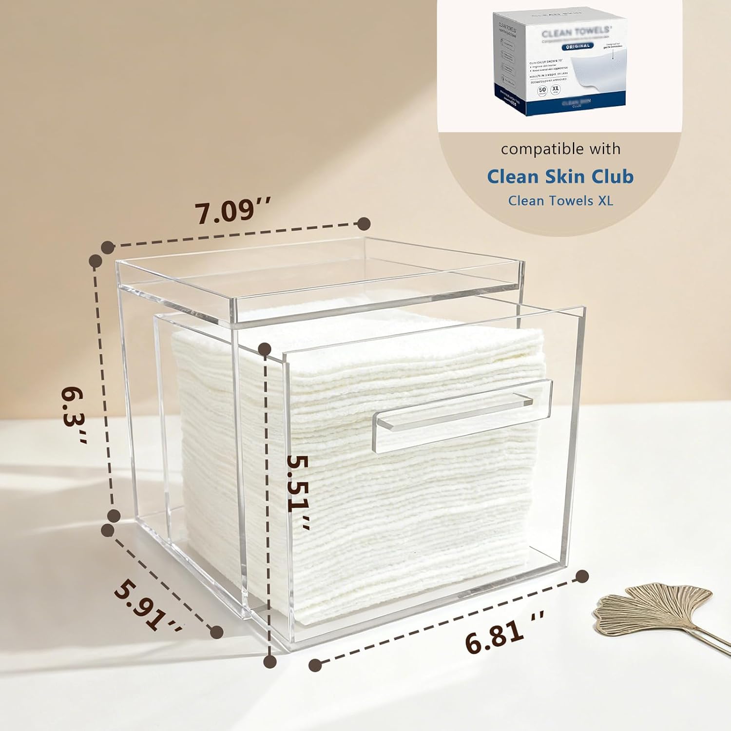 Disposable Facial Towel Holder, Acrylic Container Compatible with Clean Skin Club Towel XL, Clear Storage Box for Bathroom and Vanity Countertop