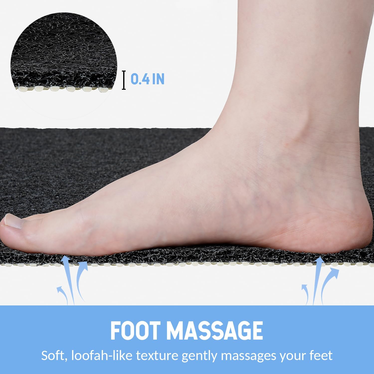 Non-Slip Bathtub Mat, Anti Slip Shower Mat, Fast Drying Bathtub Mats, Foot Scrubber Mat, Anti Slip Mat for Tub, Floor, Bathroom, Kitchen, Home, Hotel (Black 24"×16")