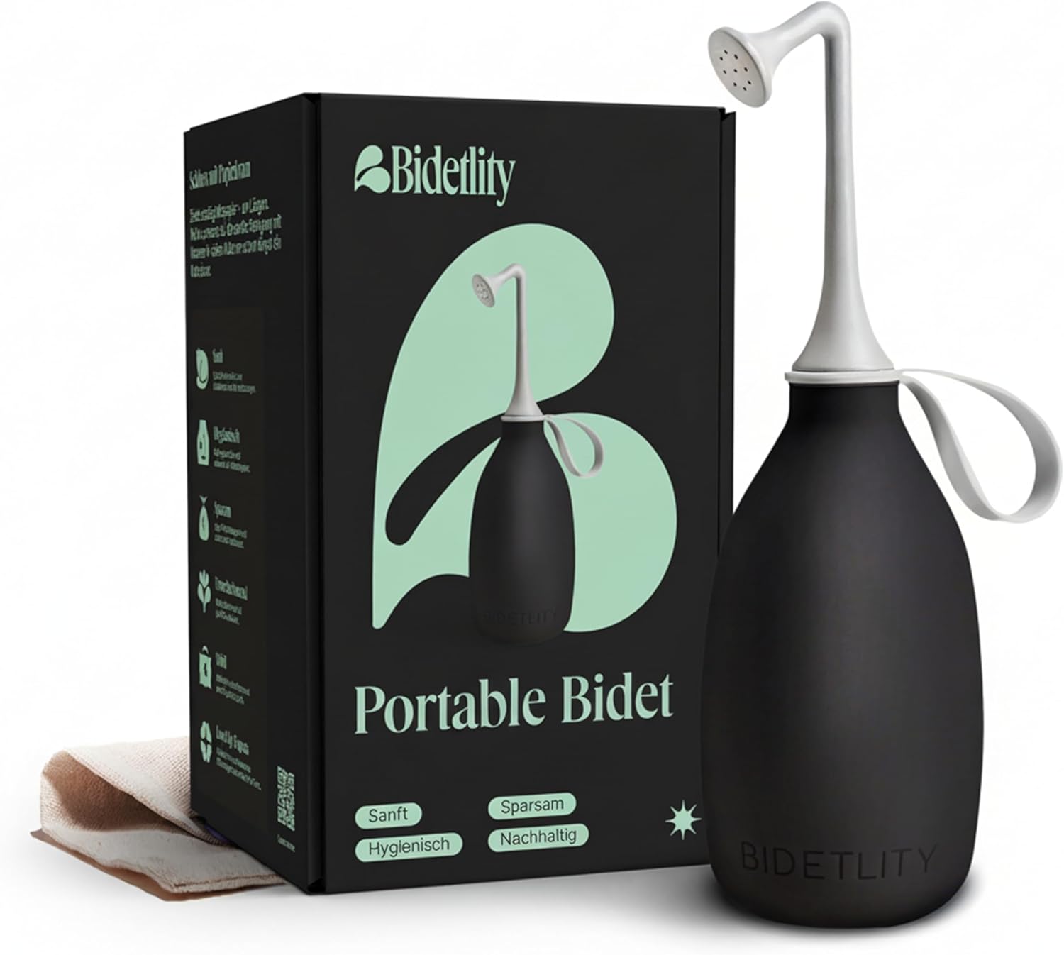 Butt & Intimate Shower 3.0 – Mobile Travel Bidet & Sustainable Intimate Shower, Replaces Wet Wipes, Saves Toilet Paper, Portable Handheld Bidet, Travel Bag Included, BPA-Free - Bold Black