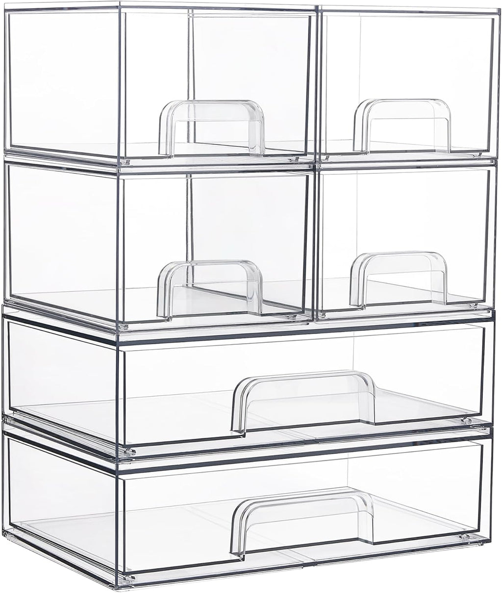 Vtopmart Stackable Storage Drawers Set of 6, Clear Plastic Organizer Bins for Bathroom Supplies,Ideal for Cabinet,Pantry,Laundry Room Organization