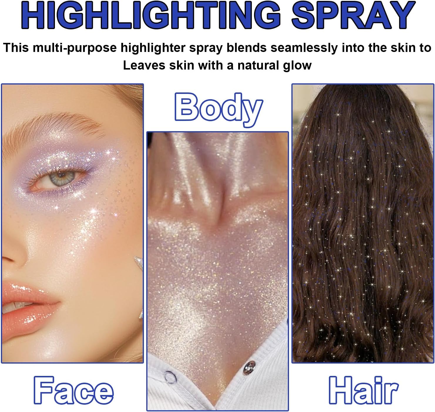 Hair and Body Glitter Spray, Shimmering Powder Sparkle Powder Makeup, Glitter Loose Sparkle Makeup for Body Highlighter,Festival Prom Rave Accessories (Blue)
