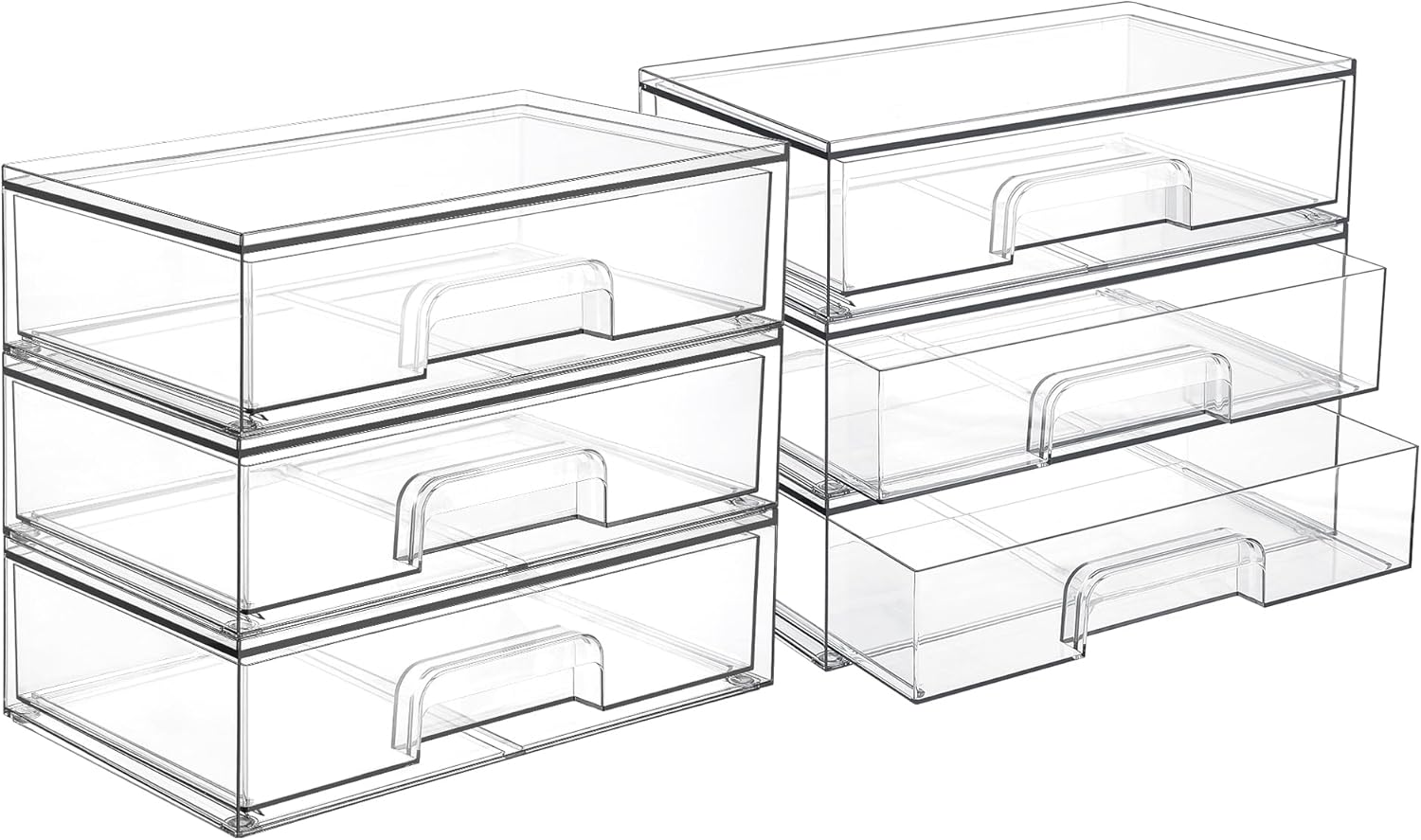 Vtopmart 12.1''W Clear Stackable Storage Drawers,6 Pack Acrylic Plastic Organizers Bins for Makeup Palettes, Cosmetics, and Beauty Supplies,Ideal for Vanity, Bathroom,Cabinet,Desk Organization