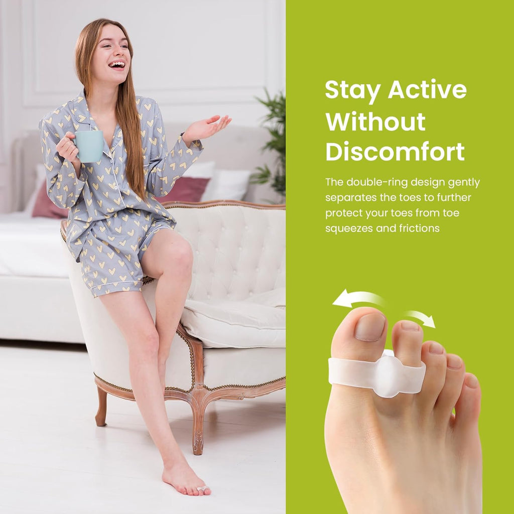 Bukihome Toe Separators Bunion Corrector - 8 Pack Big Toe Spacers with Aloe Vera Extract, Suitable for Bunion and Overlapping Toes, Reduce Foot Pain(Clear)