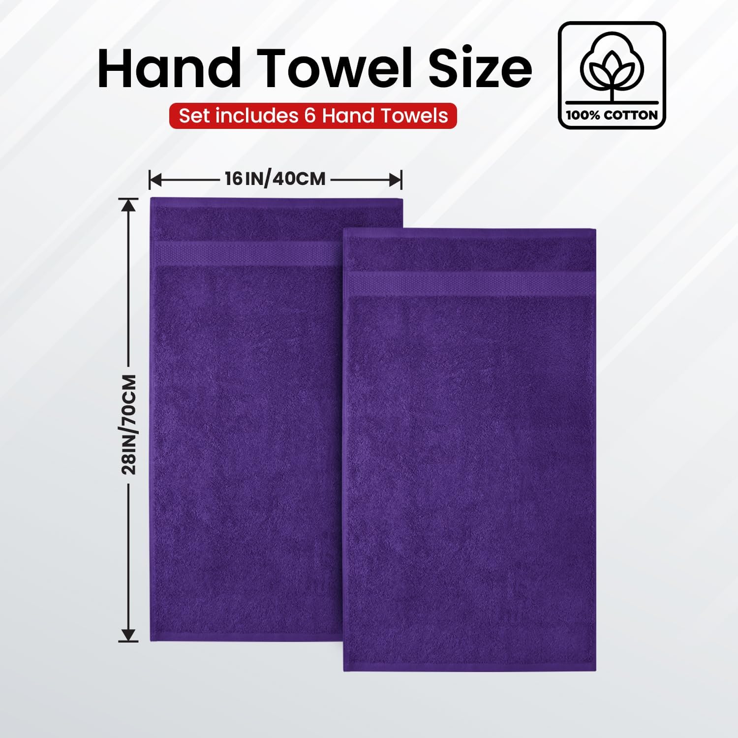 Infinitee Xclusives Purple Hand Towels for Bathroom - Set of 6 (16x28 inches) 600 GSM, 100% Cotton Ultra Soft, Quick Drying, Hotel Quality Hand Towel Set (Profound Purple)