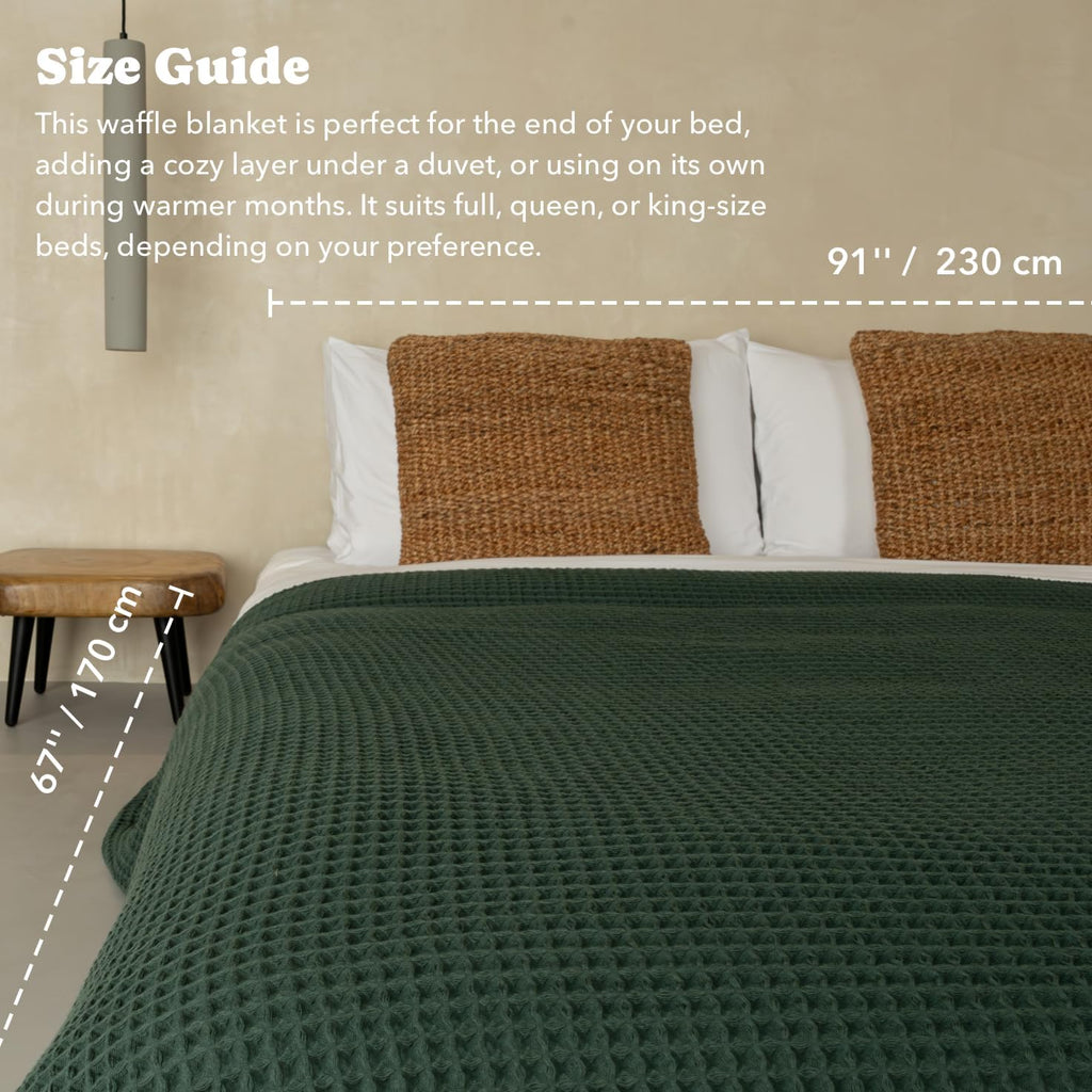 Luxury Japanese Cotton Waffle Towelket Blanket for All Sleepers | Soft, Breathable and Thermoregulating (Forest Green, 67''x91'')
