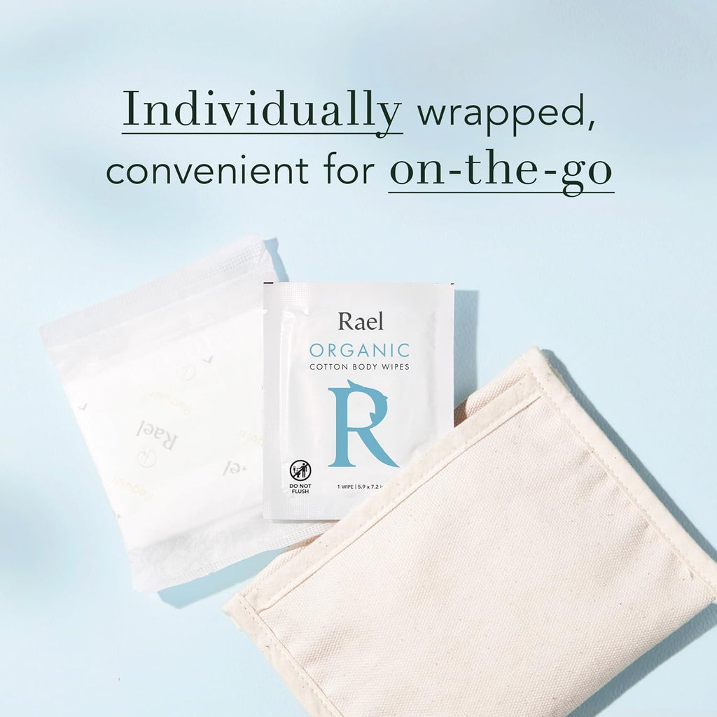 Rael Organic Cotton Wipes - Body Cloth, Individually Wrapped, All Skin Types, Vegan, Cruelty-Free, Unscented (10 Count, Pack of 2)