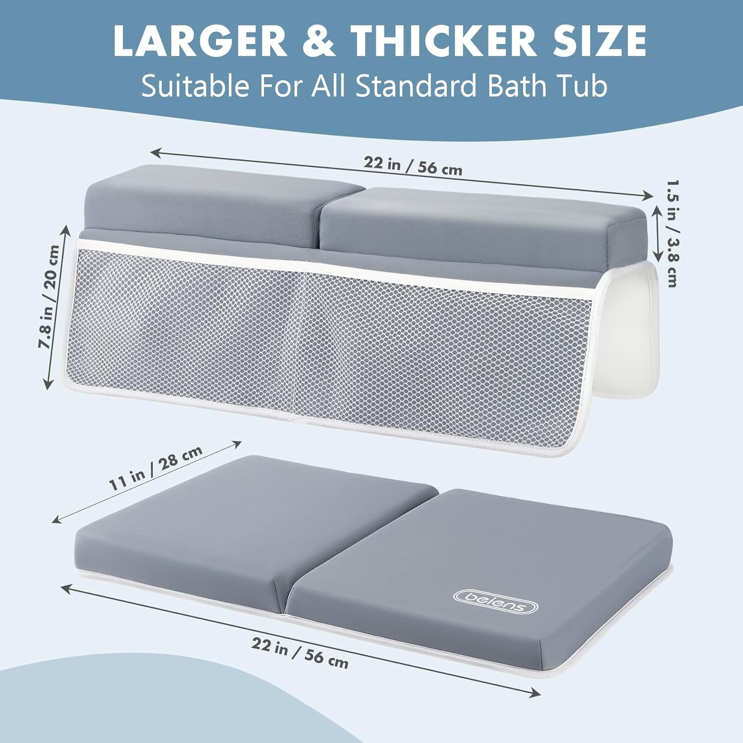 beiens Bath Kneeler and Elbow Rest Pad Set - 1.5'' Comfortable Thick Baby Bath Kneeler Pads, Quick Dry Soft Kneeling Pad for Baby Bath Time, Non-Slip Knee& Arm Support Bathtub Mat with Toys Organizer
