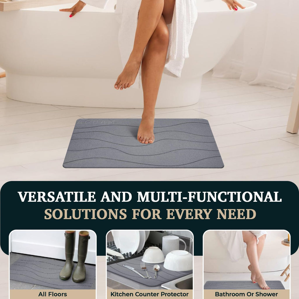 23" x 15" Diatomaceous Earth Shower Non Slip Stone Bath Mat | Quick Dry Super Absorbent Large Mats for Kitchen | Anti-Slip Fast Drying Water Absorbing Stone Bath Mats for Bathroom | Engr-Gray