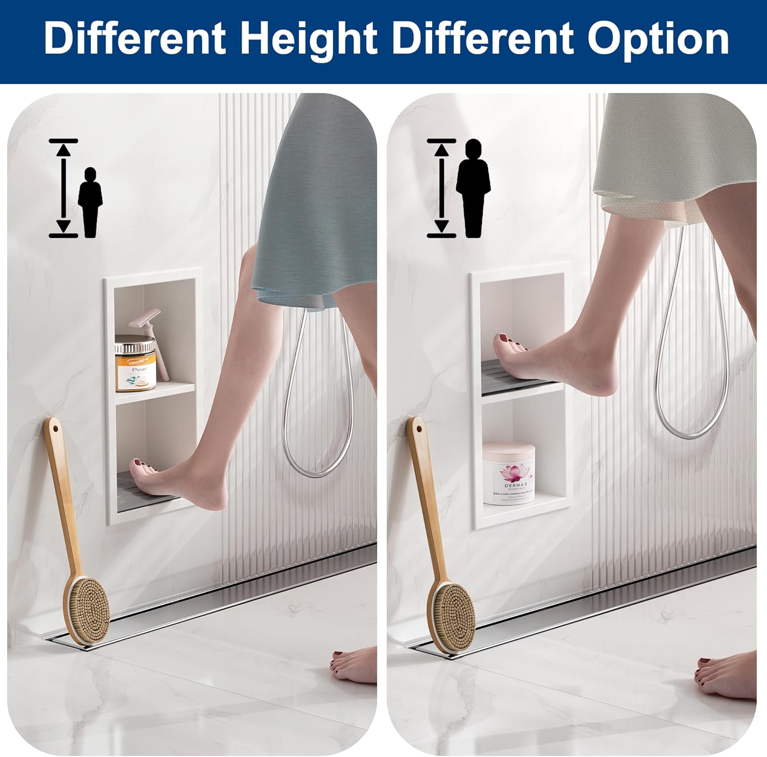 Shower Foot Rest for Shaving Legs, 304 Stainless Steel Footrest Niche with Shaving Holder, Recessed Shower Niche for Shaving Legs, Matte White, 5.9" X 12.3"
