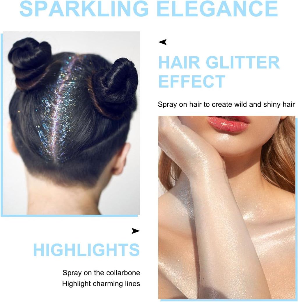 Hair and Body Glitter Spray, Shimmering Powder Sparkle Powder Makeup, Glitter Loose Sparkle Makeup for Body Highlighter,Festival Prom Rave Accessories (Sparkling Pink)