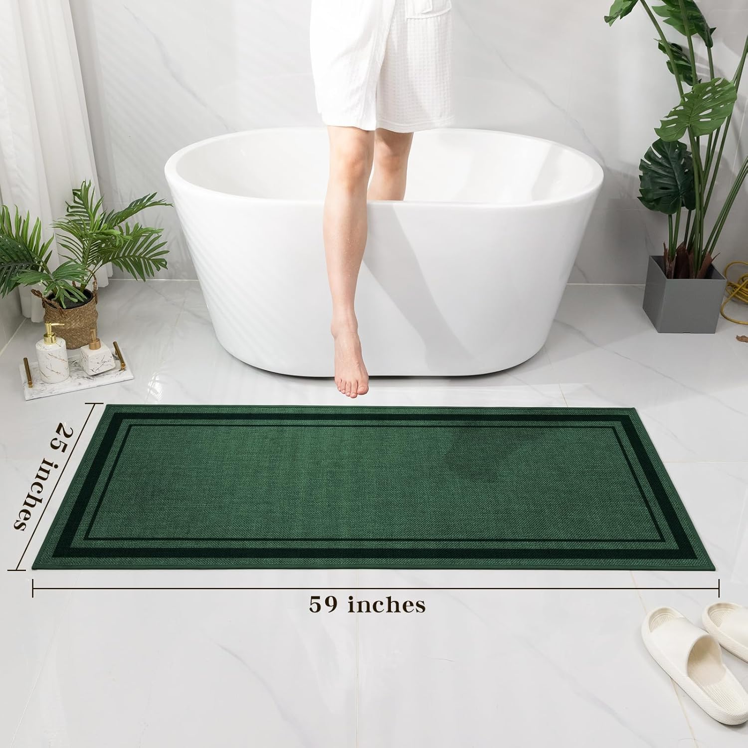chakme Bathroom Rugs Mat 59x24, Ultra Thin Non Slip Bath Mat Large Quick Dry Absorbent Bath Mat for Bathroom Floor, (Dark Green, 59"x24")