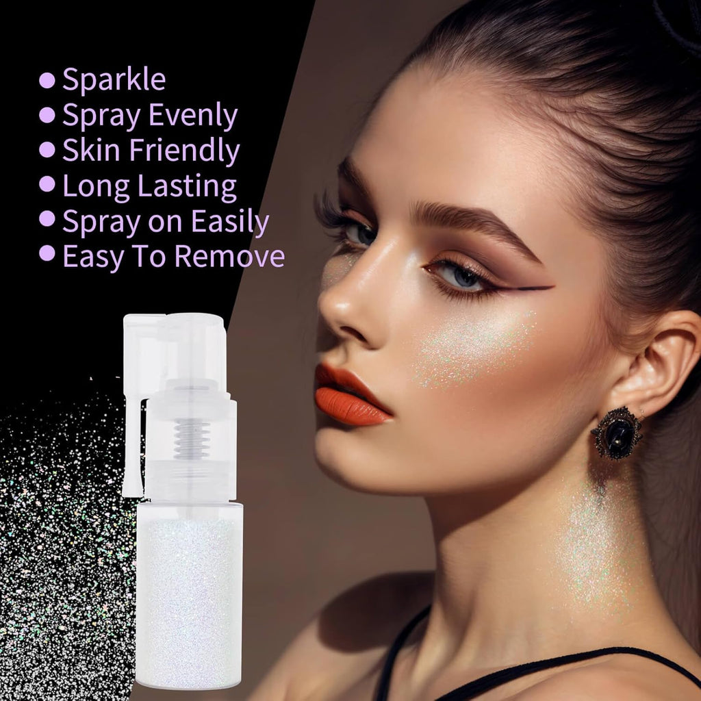 MEICOLY White Hair and Body Glitter Spray,25g/0.88OZ,Shinny Sparkle Glitter Spray for Clothes,Loose Shimmer Hairspray for Festival Rave Makeup/Stage Performance,Lightweight