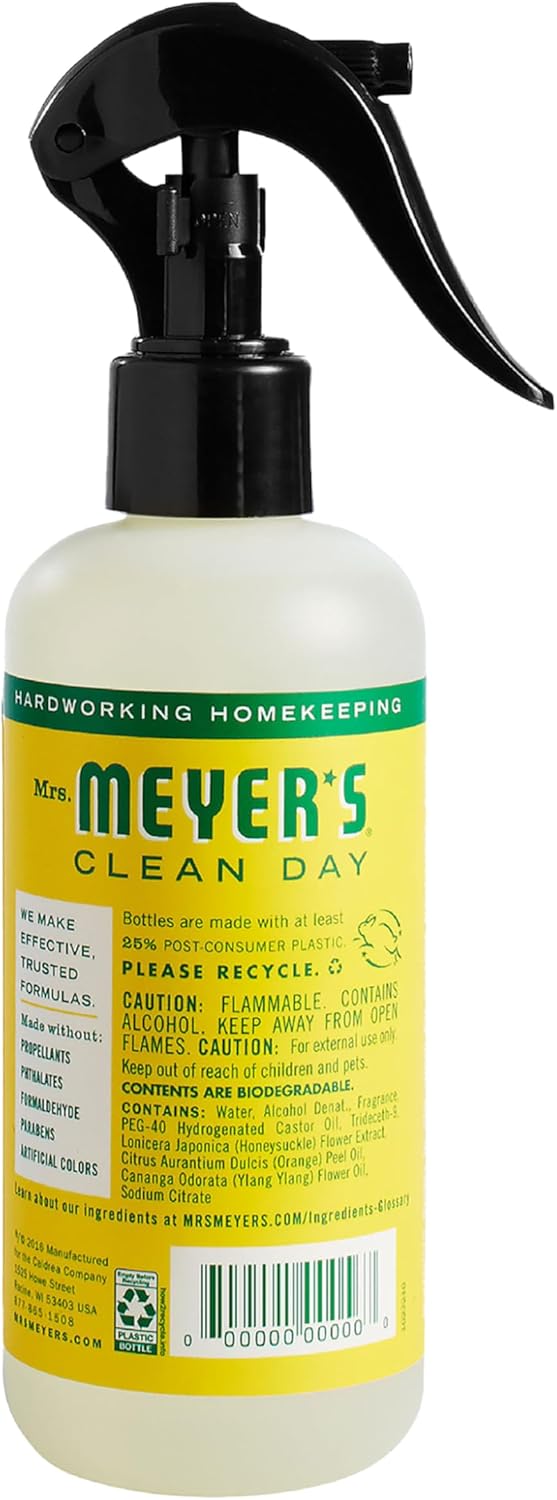 MRS. MEYER'S CLEAN DAY Room and Air Freshener Spray, Non-Aerosol Spray Bottle Infused with Essential Oils, Honeysuckle, 8 fl. Oz
