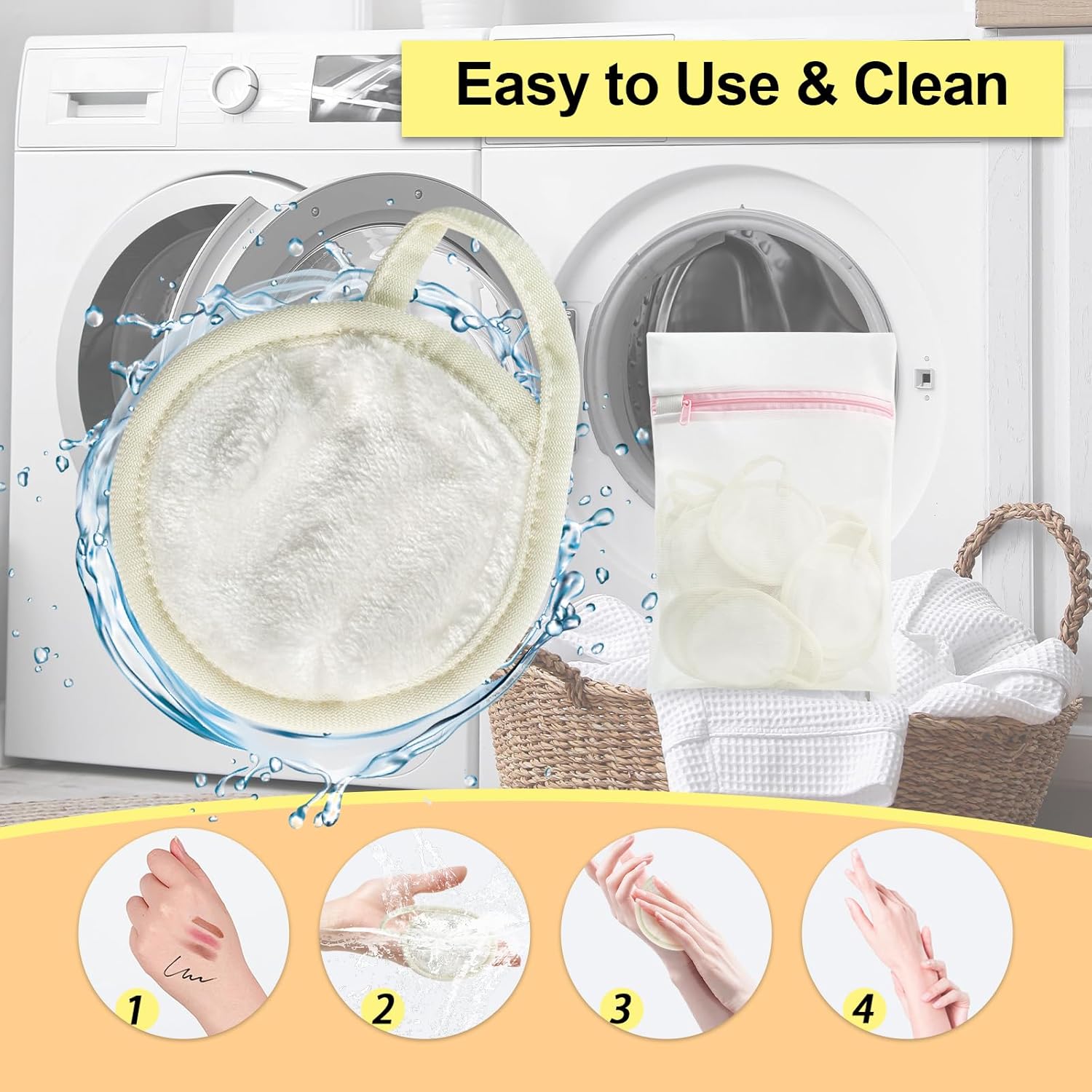 Nugilla 18 Packs Reusable Makeup Remover Pads with a Washable Laundry Bag, Resuable Microfiber Round Towel Skin Face Towels, Soft Makeup Remover Cloth, Fast Drying Washcloth (White)