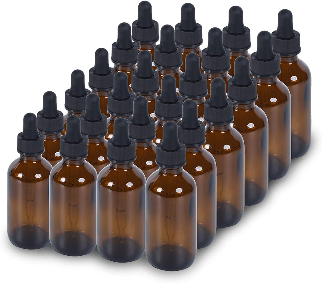 1 oz Dropper Bottle 24 Pack Amber Glass Boston Bottles 30ml with Eye Droppers Black Caps for Essential Oils, Perfume, Leak Proof Travel Bottles for Liquids
