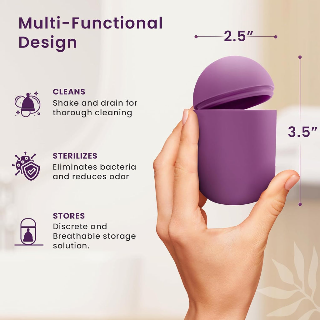 EcoBlossom Reusable Menstrual Cup and Case - The Most Reliable Medical Grade Silicone Period Cups - Comfortably use for 12 Hours (Small (Pack of 2), Gray Cup & Case)