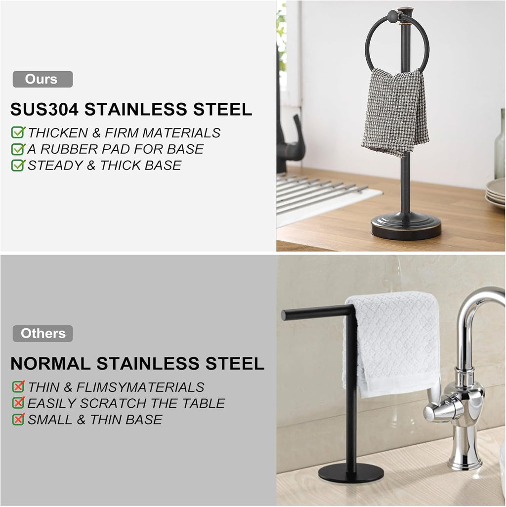Hoimpro 17 Inch Stand Hand Towel Holder Towel Bar Towel Hanging Ring, Free Standing Floor Hand Towel Rack Storage for Bathroom Kitchen Vanity Countertops, Hardware Accessories(Oil Rubbed Bronze)
