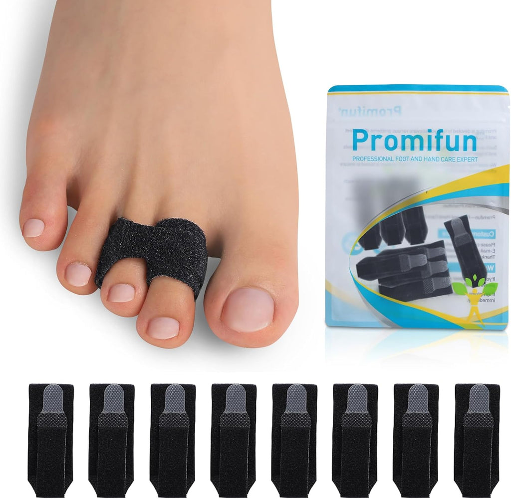8 Pack Hammer Toe Corrector Toe Splint For Broken Toes,Brace Orthopedic Separator, Cushioned Bandages, Heal Wrap Toe Straighteners for Crooked Toes (Black)