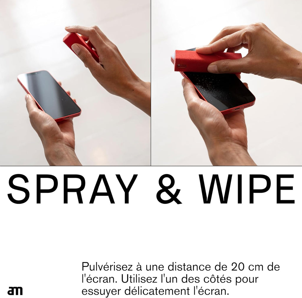 am Screen Cleaner with 7 oz Refill – Alcohol-Free Spray & Microfiber Cloth for iPhone 15 & 14, iPads, Tablets, Laptops, Phones, Smart TVs, Car Displays – Streak-Free, Non-Toxic, Eco-Friendly, Red