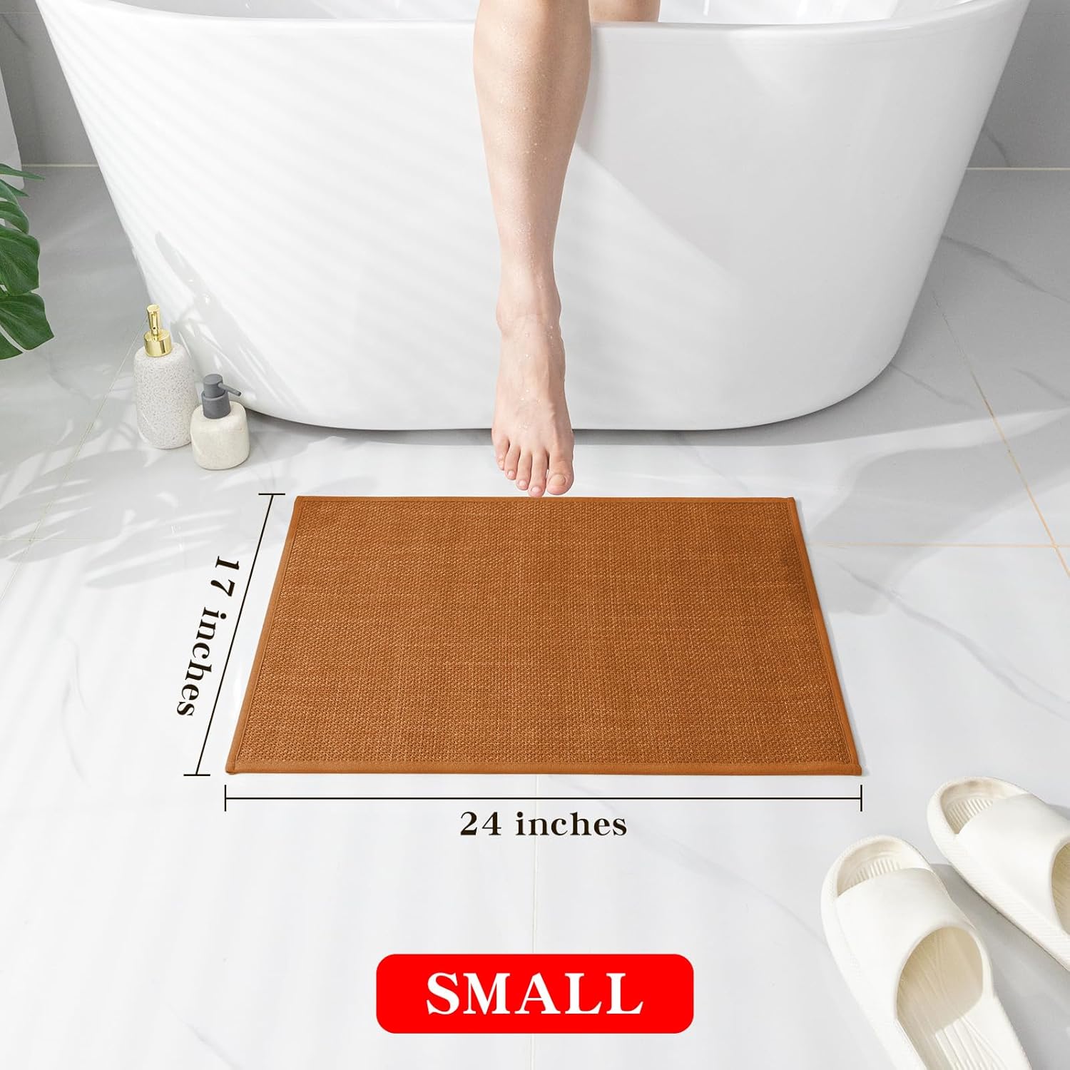 chakme Bathroom Rugs Mat 24x17, Ultra Thin Non Slip Bath Mat Small Quick Dry Absorbent Bath Mat for Bathroom, (Orange, 24"x17")