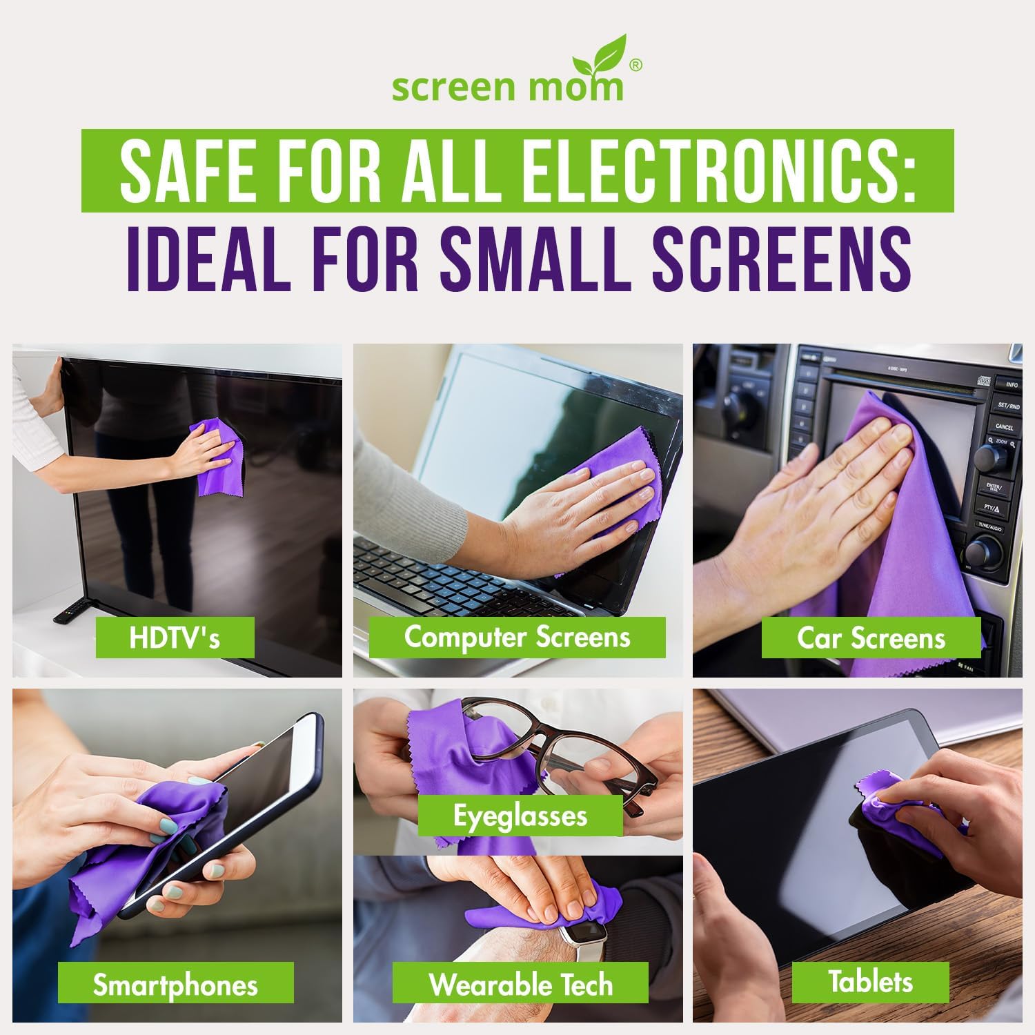 Screen Cleaner Spray and Microfiber Cloths 3-Pack (3x1oz) by Screen Mom-Screen Cleaner Spray and Wipe for TV, Computer, Phone, iPad, Car Screen Cleaning Kit Electronic Cleaner Spray