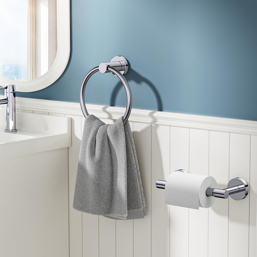 FORIOUS Toilet Paper Holder Wall Mount, SUS304 Stainless Steel Double Post Pivoting Tissue Roll Holder and Hand Towel Ring Set for Bathroom, RV, Bathroom Hardware Accessories Set, Chrome