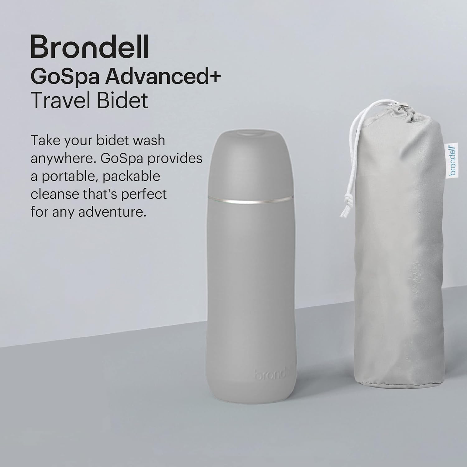 Brondell GoSpa Advanced Portable Bidet for Travel–Pop-Up Nozzle System –High-QualityCompact Bidet with Discreet Travel Bag for Convenient Storage–500mL, Gray