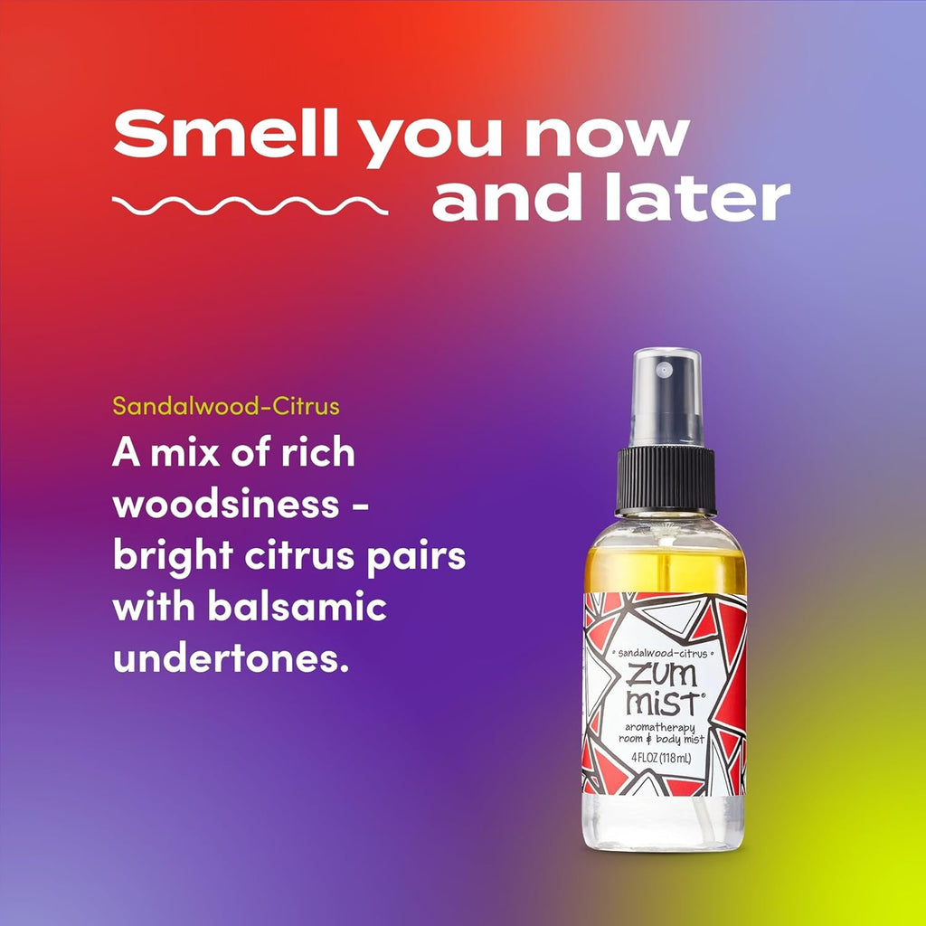 Indigo Wild Zum Mist Room & Body Spray - Aromatherapy Essential Oil Spray - Natural Body Mist & Room Spray - Sandalwood-Citrus Scent - 4 fl oz