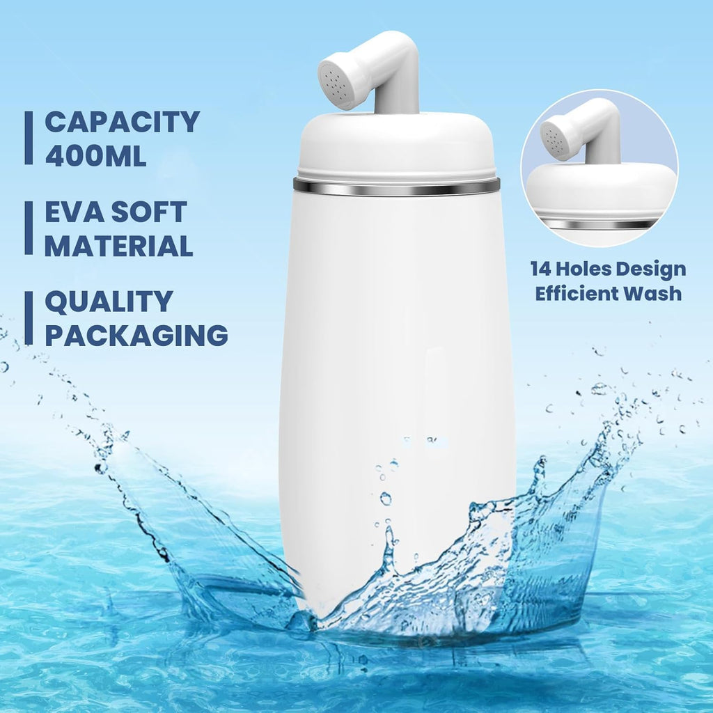 Portable Bidet for Travel, 400ml Peri Bottle, Handheld Personal Hygiene Cleaner, Leakproof & Reusable Wash Bottle for Women & Men (White)