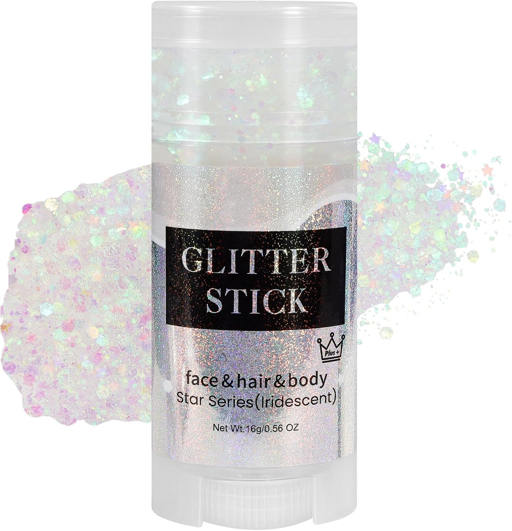Mysense Iridescent White Body Glitter Stick, Face Hair Glitter Gel for Kids, Festival Rave Outfit Accessories for Women, Sparkling Mermaid Sequins Chunky Glitter Makeup, 0.56oz
