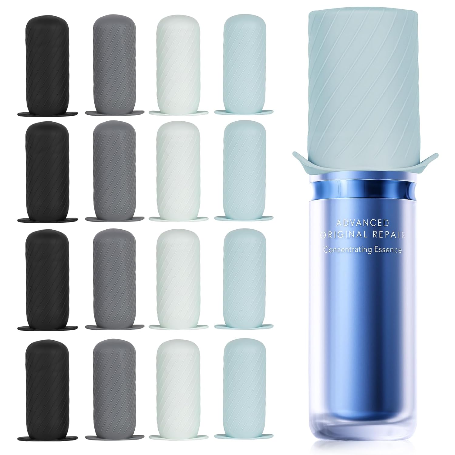 Bottle Covers for Travel, Elastic Sleeves for Leak Proofing, Silicone toiletry Containe sleeves, Leak Locks Travel Accessories for Shampoo Conditioner Wash Body Bottles (16pack)