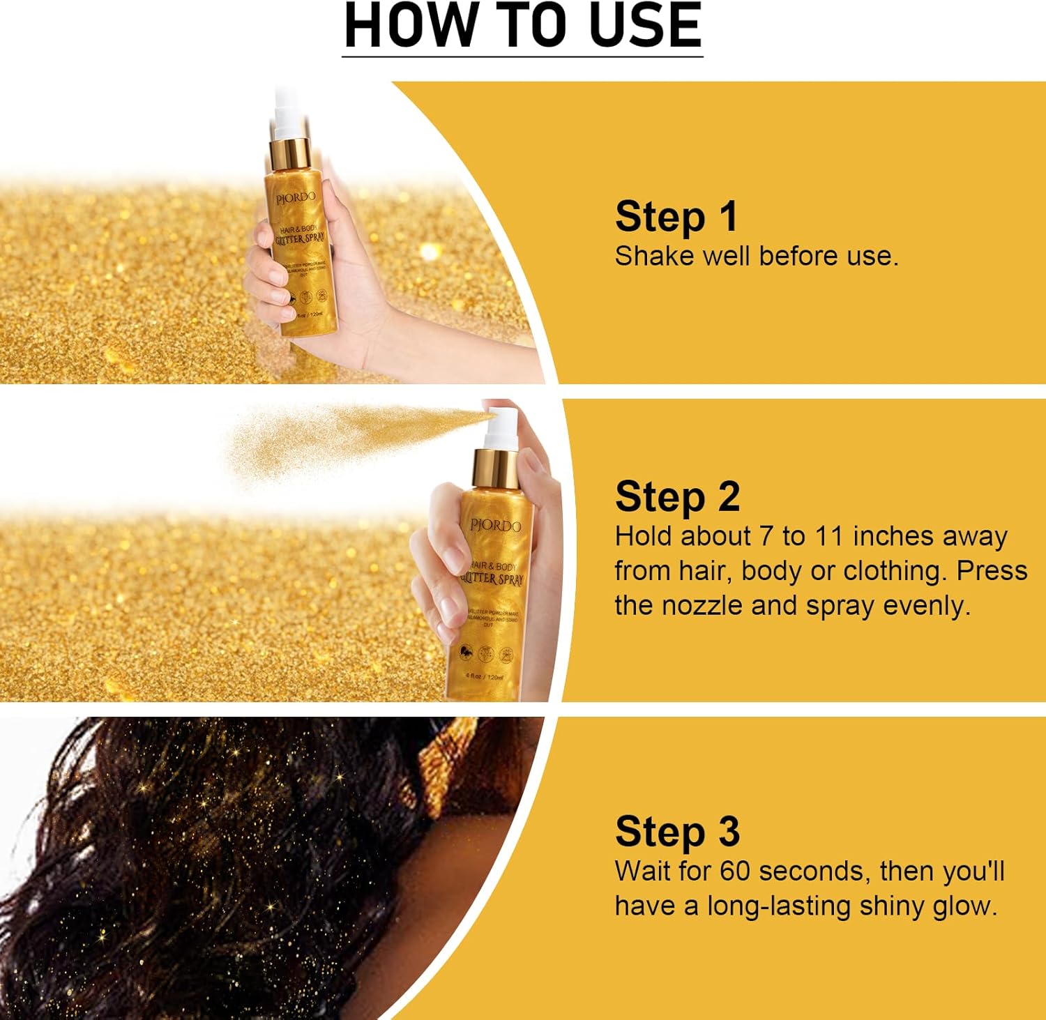 Body Glitter Spray, Shimmer Spray, Gold Glitter for Hair and Body, Glitter Hairspray, Spray for Women Makeup Party Festival Rave 4FL.OZ