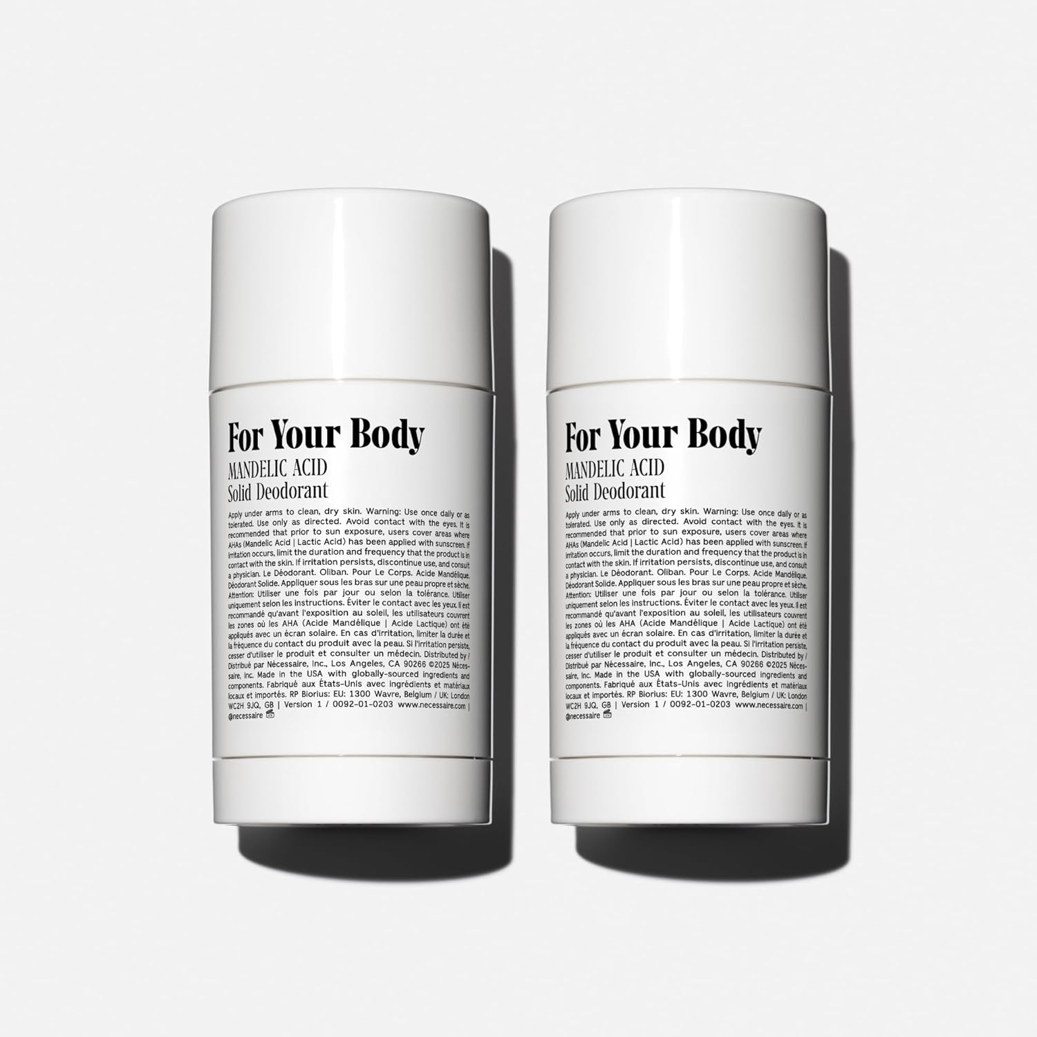 Nécessaire The Deodorant Fragrance-Free | Natural Aluminum Free Deodorant For Women & Men. Extra Strength Treatment with Mandelic Acid. Free of Baking Soda, Ozokerite & Parabens (2x 75 g/2.5 oz)