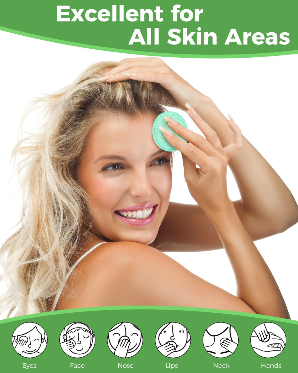 Reusable Makeup Remover Pads - 18 Packs Organic Reusable Cotton Rounds with Washable Laundry Bag for Toner Eco-Friendly Bamboo & Cotton Reusable Cotton Pads for Face All Skin Types (Blue-White-Green)