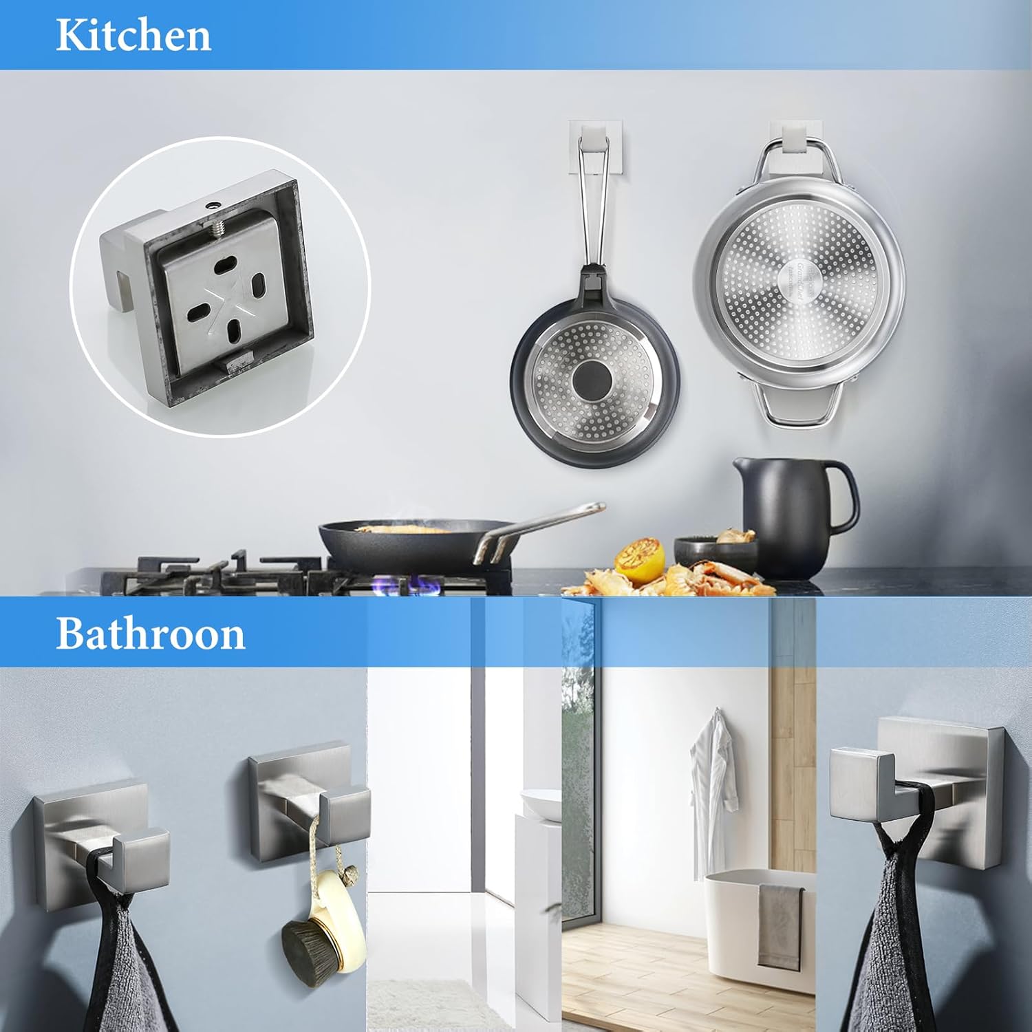 Brushed Nickel Bathroom Towel Bar Set Bathroom Accessories Hardware Set Including Double Towel Bar Towel Ring Coat Hook and Toilet Paper Holder with Shelf. Wall Mounted Stainless Steel