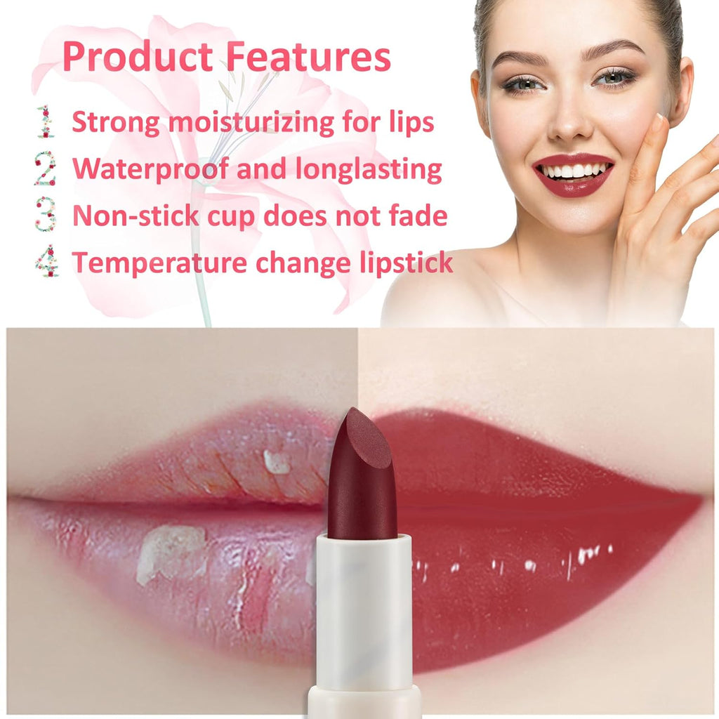 1 Pack Crystal Flower Jelly Lipstick,Magic Color Changing Lipstick,PH Clear Temperature Color Changing Lip Gloss,Lip Balm,Long Lasting Nourishing Moisturizing Lip Stick Set 08