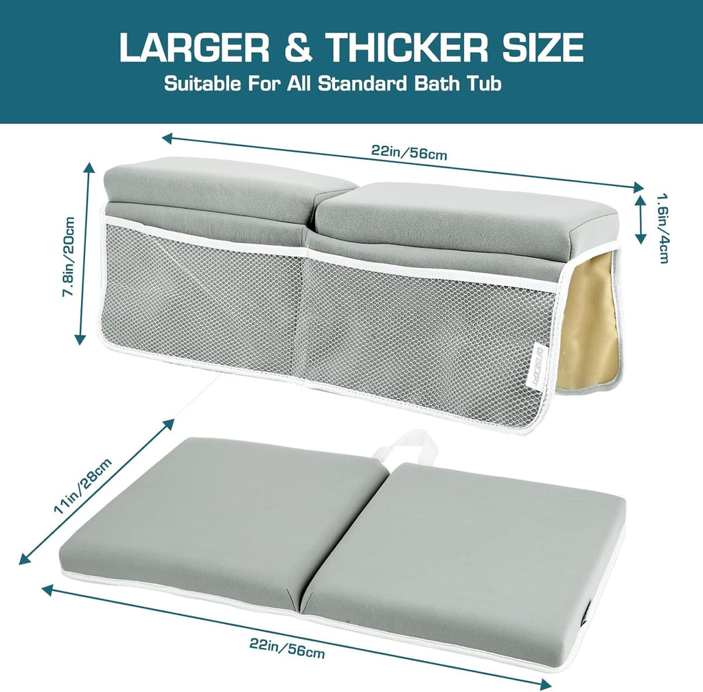 Bath Kneeler and Elbow Rest Pad, Thick Quick Dry Kneeling Pad, Elbow Support, Large Bathtub Kneeling Mat with Toy Organizer for Baby Bathing (Grey)
