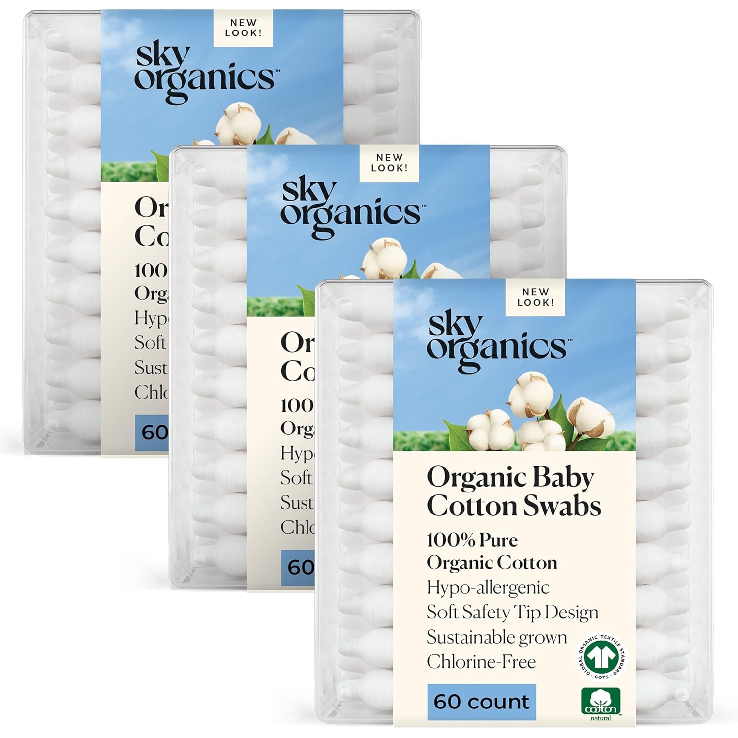 Sky Organics - Organic Baby Cotton Swabs, 180 ct. - Ultra Soft Baby Safe Tips - Strong & Durable - Hypoallergenic - Chlorine Free - Natural, Vegan & Cruelty Free - Skin Care & Baby Care